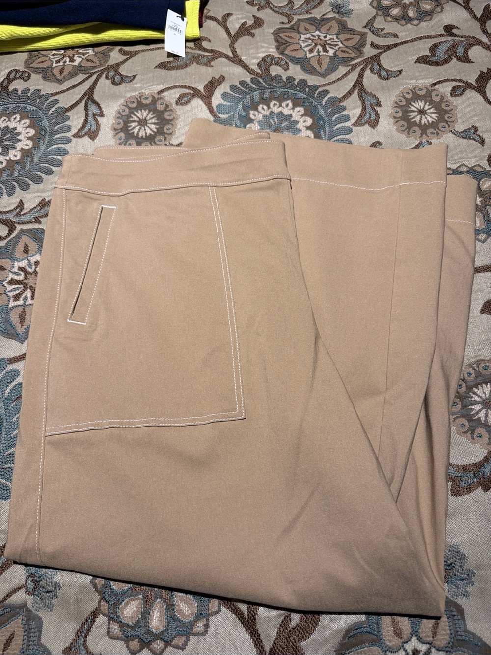 Chico's Wide Leg Pants in Tan with Contrast Stitching